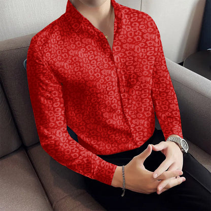 Red Leopard Print Premium Satin Shirt