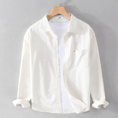 Japan Style Simple Solid Color Long Sleeve Shirt For Men