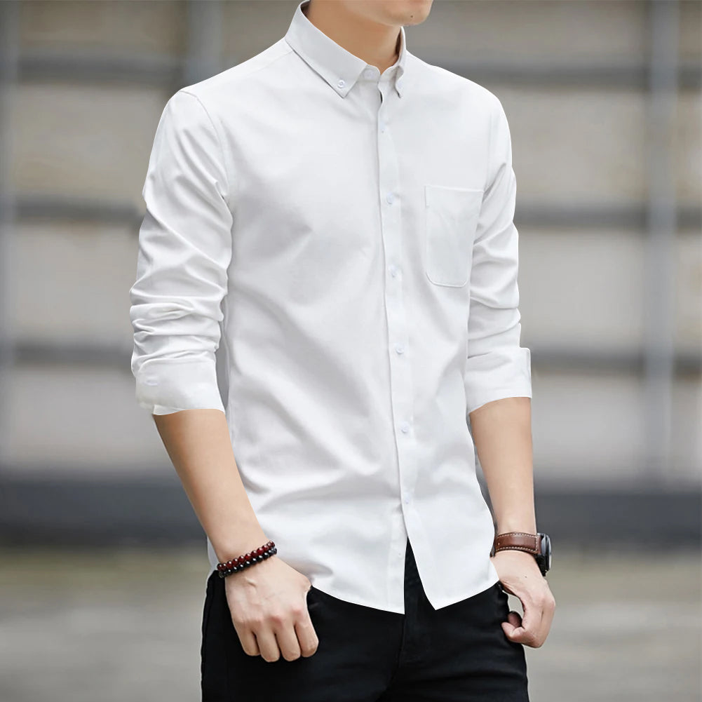 Japan Style Simple Solid Color Long Sleeve Shirt For Men