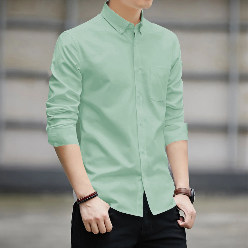 Japan Style Simple Solid Color Long Sleeve Shirt For Men