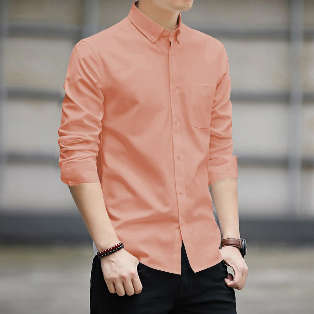 Japan Style Simple Solid Color Long Sleeve Shirt For Men