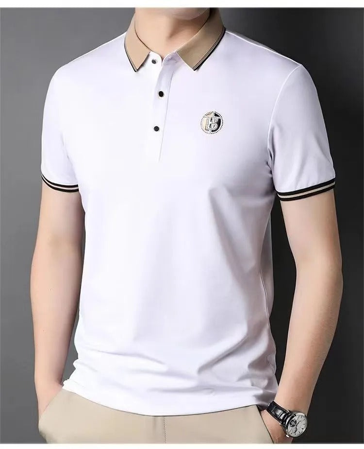 White Men's Polos T-shirt Straight Lapel Short Sleeve Business Fashion Daily Wear