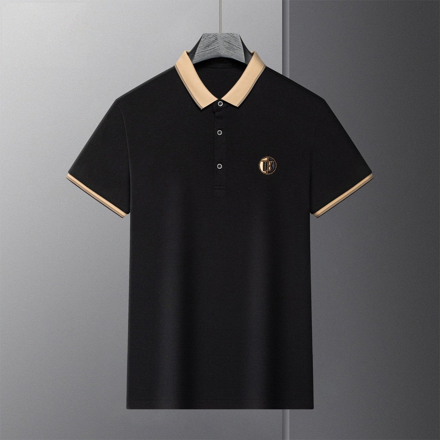 Black Men's Polos T-shirt Straight Lapel Short Sleeve Business Fashion Daily Wear