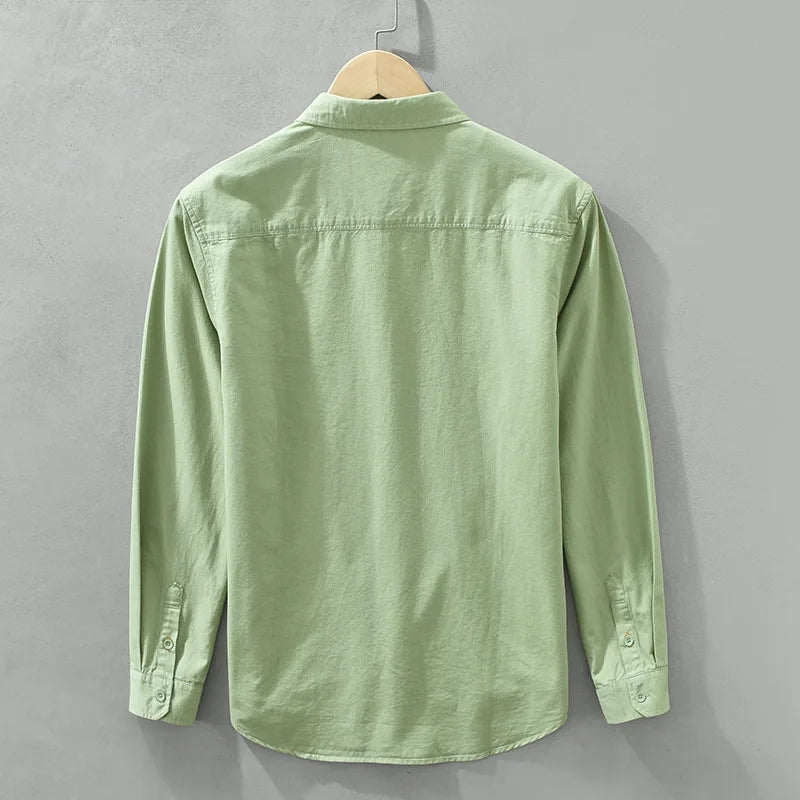 Japan Style Simple Solid Color Long Sleeve Shirt For Men