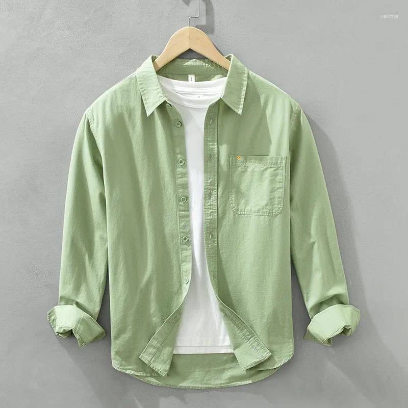 Japan Style Simple Solid Color Long Sleeve Shirt For Men