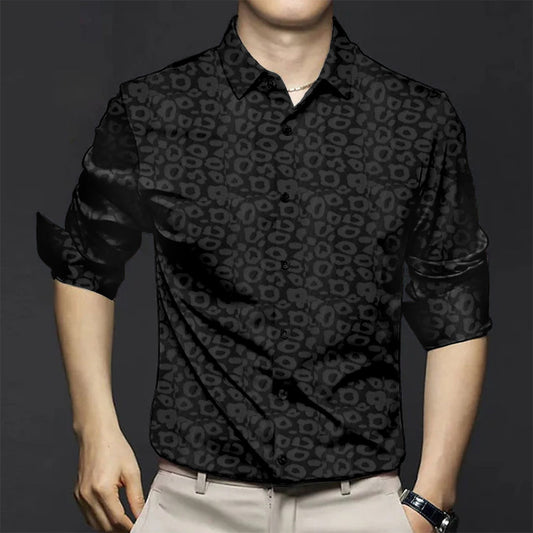 Black Leopard Print Premium Satin Shirt