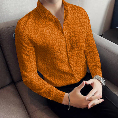 Orange Leopard Print Premium Satin Shirt